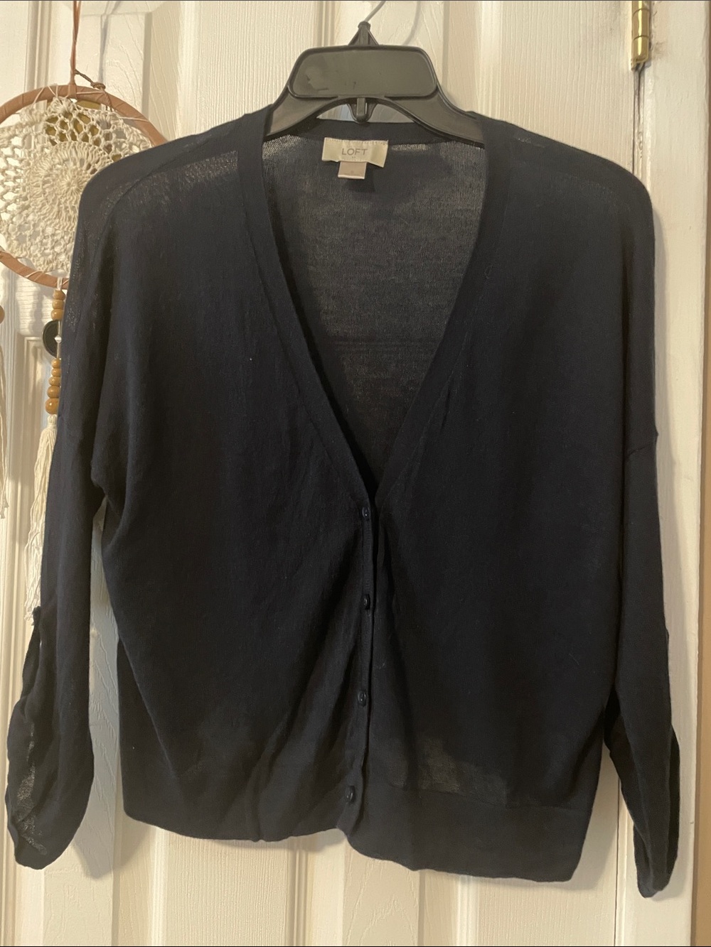 LOFT women’s Navy Lightweight V-Neck Button Cardigan